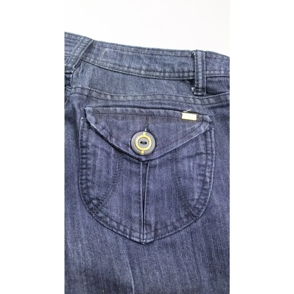 Zanadi Bermuda Shorts Womens Size 15 Blue Denim Stretch Sailor Button Accents